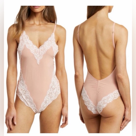 We Are Hah Tops - Revolve We Are HAH Back Off Bodysuit Copper Rose New with Tags Pink Lace Body